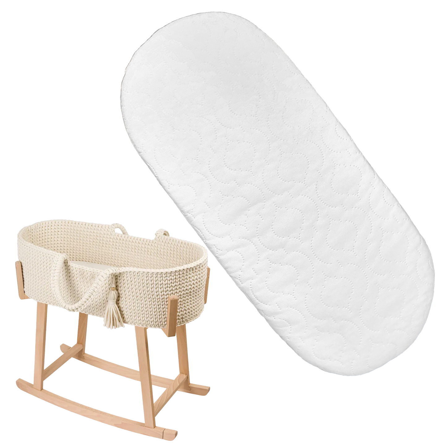 ( 76 x 33 ) Moses Pram Basket Mattress 4cm Height Oval Shaped, Waterproof